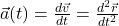 \vec{a}(t) = \frac{d\vec{v}}{dt} = \frac{d^2\vec{r}}{dt^2}