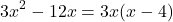 \[3x^2 - 12x = 3x(x - 4)\]