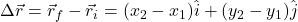 \Delta \vec{r} = \vec{r}_f - \vec{r}_i = (x_2-x_1)\hat{i} + (y_2-y_1)\hat{j}